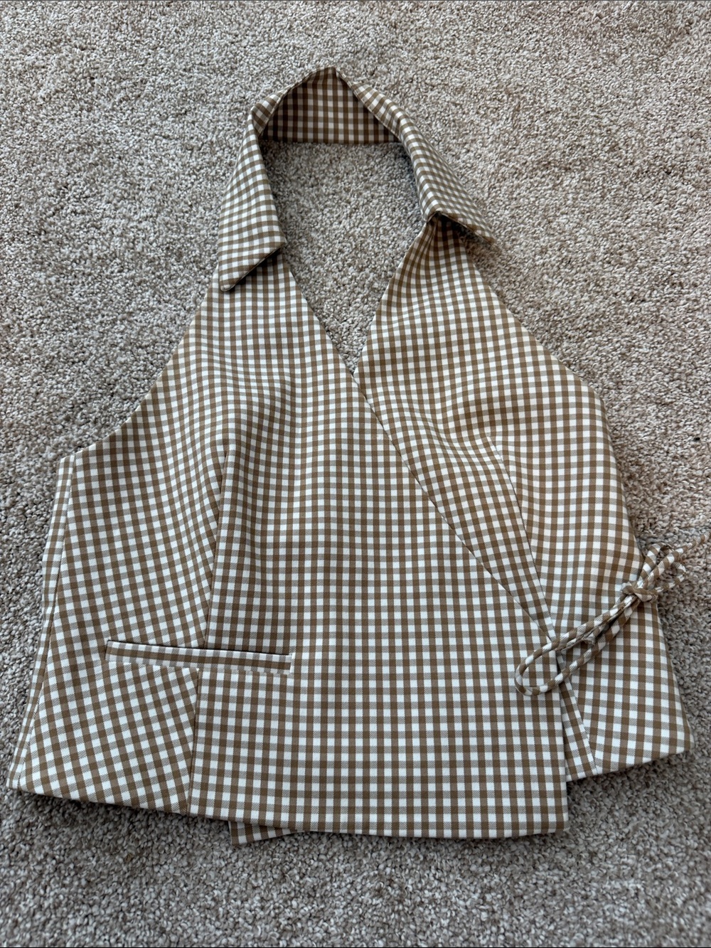 Zara Brown and White Gingham Halter Wrap Camisole
